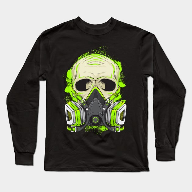 Retro Neon Biohazard Skull Long Sleeve T-Shirt by TeeTowArt